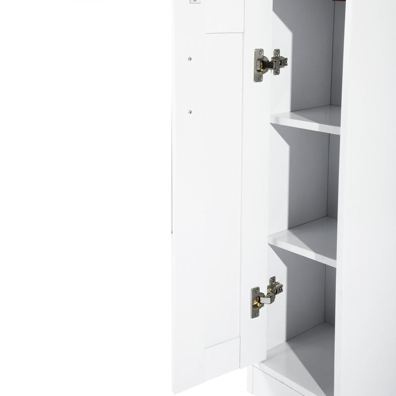 White Bathroom Storage Cabinet with Shelf Narrow Corner Organizer Floor Standing (H63 6 Shelves 1 Door)