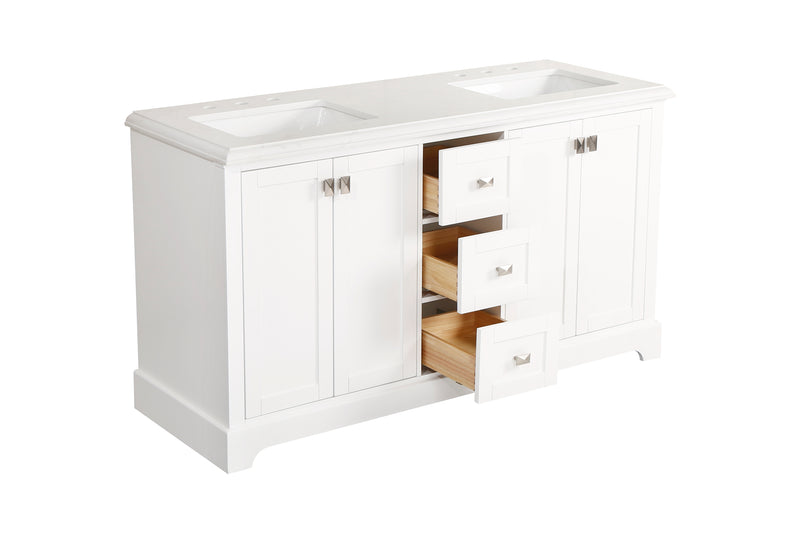 Vanity Sink Combo featuring a Marble Countertop, Bathroom Sink Cabinet, and Home Decor Bathroom Vanities - Fully Assembled White 60-inch Vanity with Sink 23V02-60WH