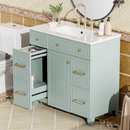 36' Bathroom Vanity with Ceramic Sink, Green, Solid Wood Frame, Soft Close Doors, Adjustable Shelves, 3 Drawers ,Including Double-Depth Drawer for Hairdryer Storage(Old sku:SV000003AAG-1)