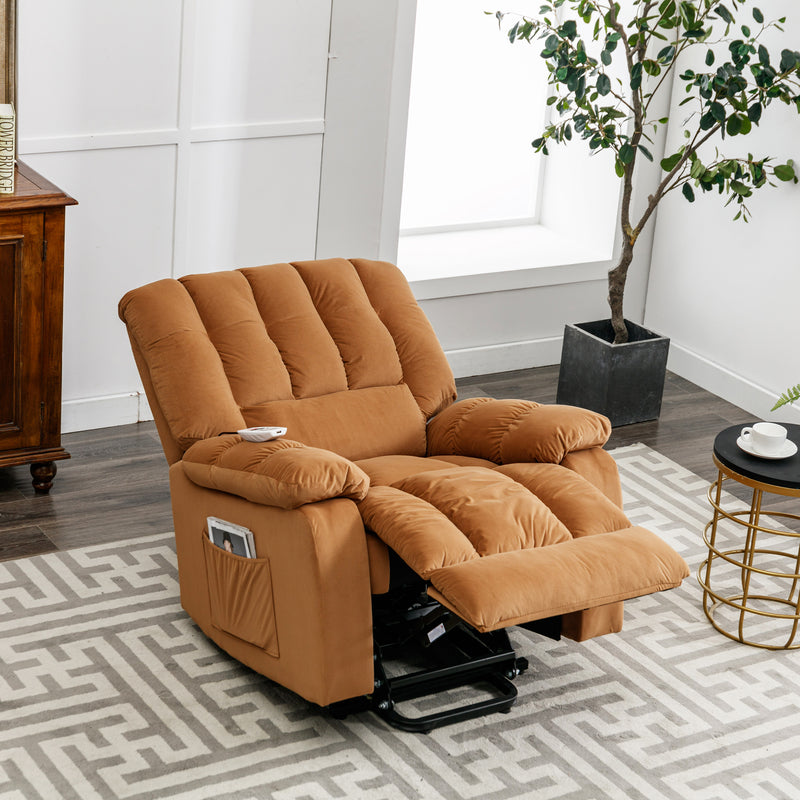 Massage Recliner Chair Electric Power Lift Recliner Chairs with Heat, Vibration, Side Pocket for Living Room, Bedroom, Light Brown