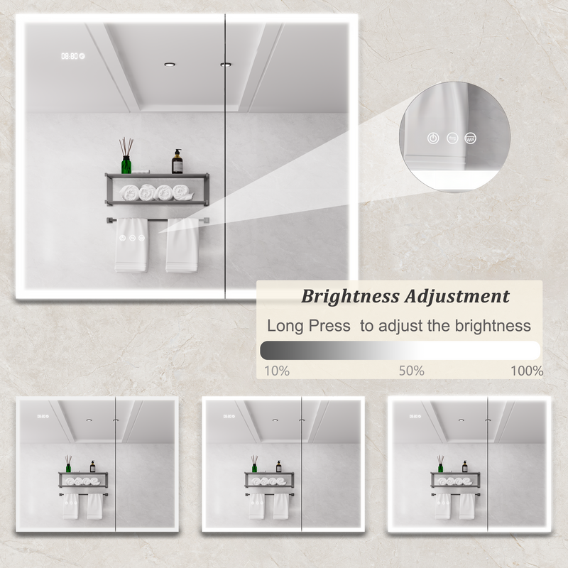 Bathroom Medicine Cabinet with Lights, 36×30 Inch LED Medicine Cabinet with Mirror, Double Door Lighted Medicine Cabinet with Defogger, Dimmer, Clock & Temp Display, 2 Outlets & USB Ports