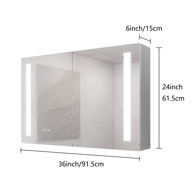Bathroom Medicine Cabinet with Lights, 36×24 Inch LED Medicine Cabinet with Mirror, Double Door Lighted Medicine Cabinet with Defogger, Dimmer, Surface Mount