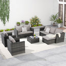 6 Piece Patio Furniture Set,Outdoor Wicker Rattan Sofa Conversation Set All Weather Patio Sectional Sofa Set with Glass Table, Cushions and Pillows for Garden, Backyard