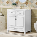 30'' Bathroom Vanity with Ceramic Sink,Solid Wood Frame Bathroom Storage Cabinet with Soft Closing Doors,Retro Style, White