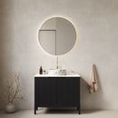 TURIO 30' Bathroom Vanity with Sink, Freestanding Bathroom Storage Cabinet with 2 Doors, White Round Ceramic Basin with Stone Pattern and Carrara White Counter Top, No Faucet, Black Color