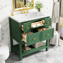 30'' Bathroom Vanity with Resin Sink Combo, Free Standing Single Vanity Set with 5 Drawers, Solid Wood Frame Bathroom Storage Cabinet, Green (Same as SW000140AAF)