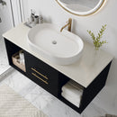 Modern 39.4 Wall-Mounted Bathroom Vanity with Oval Ceramic Sink Floating Vanity Multi-Layer Solid Wood Cabinet Soft-Close Drawers Open Shelf Storage