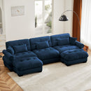U Shape Modular Sectional Sofa Couch with Two Movable Ottomans, Modern 3 Seat Corner Sofa With Waist Pillows, Throw Pillows and Blostered Armrests, Convertible L Shaped Couch for Living ,Blue