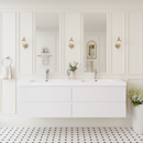 72' Floating Bathroom Vanity with Sink, Modern Wall-Mounted Bathroom Storage Vanity Cabinet with 2 Resin Top Basin and 4 Soft Close Drawers, Glossy White 24V11-72GW