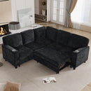 L-Shaped Sofa with Pull Out Sofa Bed, Sleeper Sofa Couch Bed with Storage Seat, 5 Seat Sectional Sofa Bed with USB, Sectional Sofa Couch for Living Room, Apartment, Black