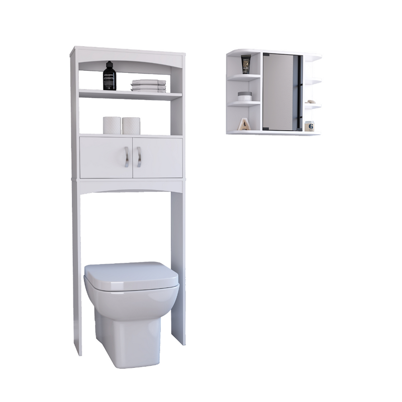 Hampton 2 Piece Bathroom Set, Valetta Over The Toilet Cabinet + Savona Mirrored Medicine Cabinet , White