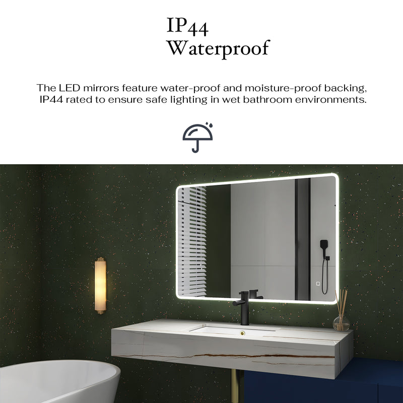 40 x 28 in.  Large Rectangular Frameless Wall-Mount Anti-Fog LED Light Bathroom Vanity Mirror