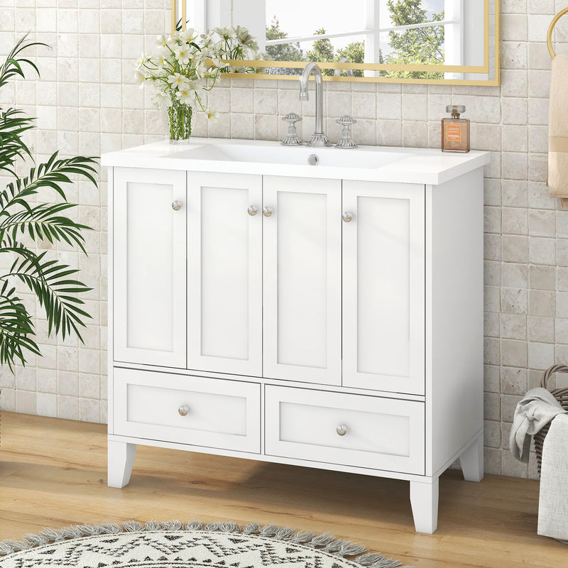 36'' Bathroom Vanity with Resin Sink Combo,Solid Wood Frame Bathroom Storage Cabinet, Freestanding Vanity Set with 4 Soft Closing Doors& 2 Drawers (Same as SW000124AAK)