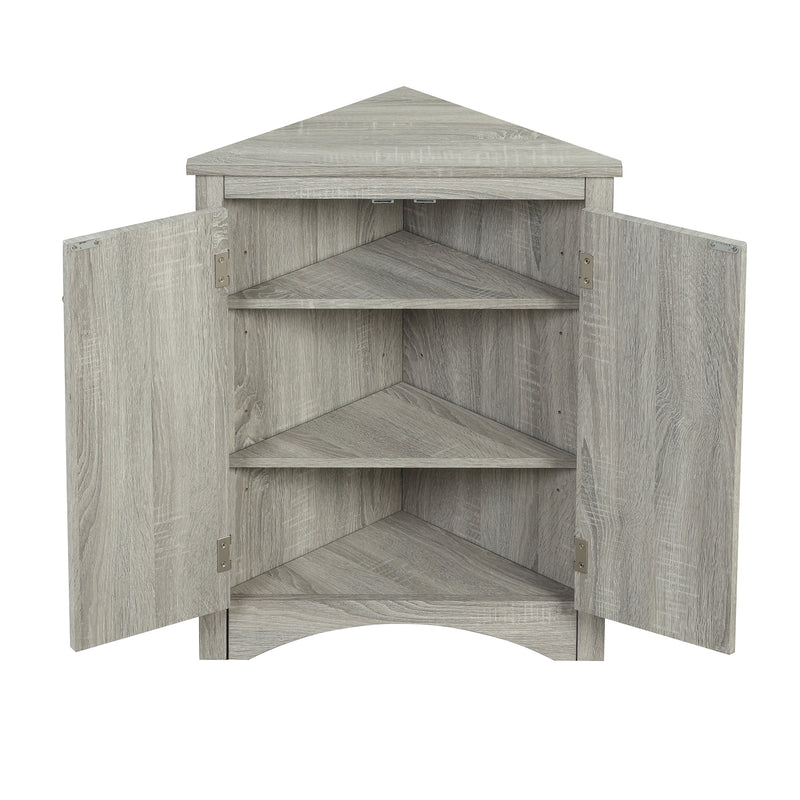 Oak Triangle Bathroom Storage Cabinet with Adjustable Shelves, Freestanding Floor Cabinet for Home Kitchen