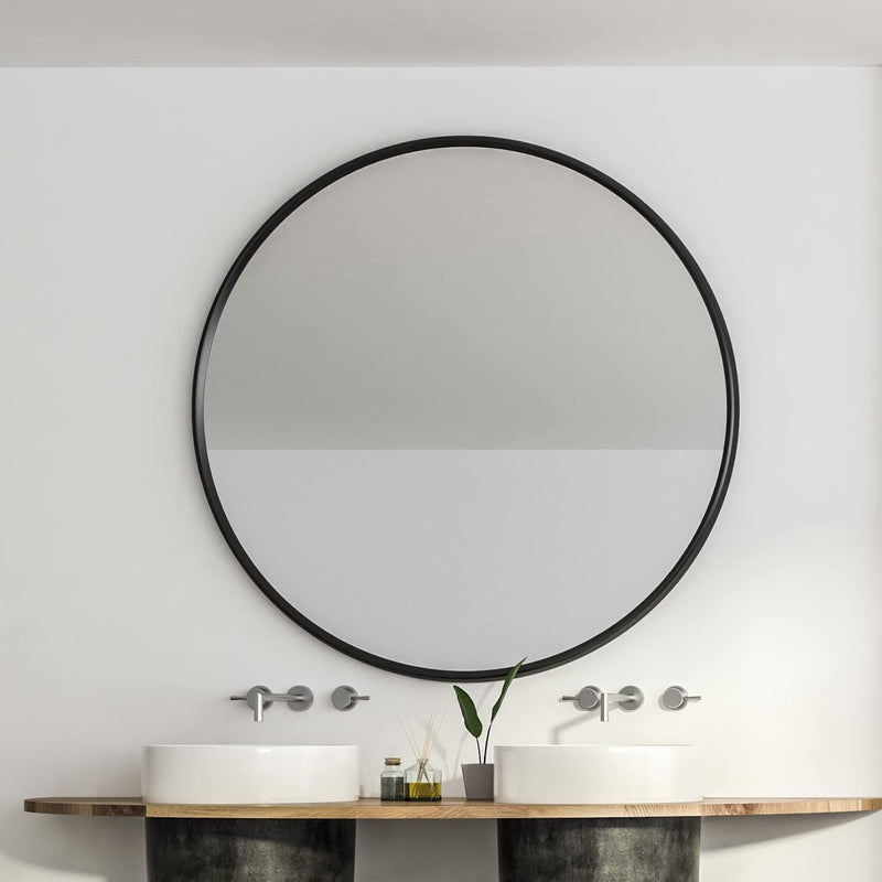 Black 39 Inch Metal Round Bathroom Mirror