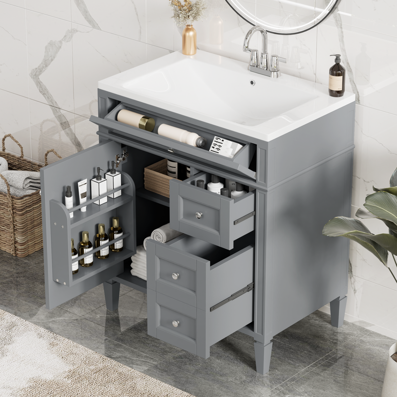 30'' Bathroom Vanity with Top Sink, Modern Bathroom Storage Cabinet with 2 Drawers and a Tip-out Drawer, Single Sink Bathroom Vanity(Same as SW000122AAE)