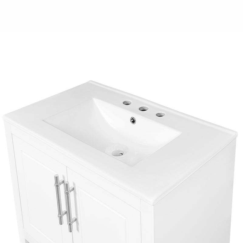 30" Bathroom Vanity with Sink, Multi-functional Bathroom Cabinet with Doors and Drawers, Solid Frame and MDF Board, White