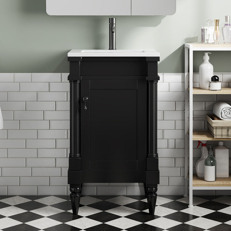 18-Inch Modern Bathroom Vanity with Sink, Modern Bathroom Storage Cabinet with Door, Freestanding Small Space Bathroom Cabinet, Single Sink Cabinet with Adjustable Shelf, Black