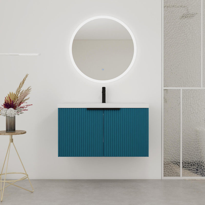 36' Wall Mounted Bathroom Vanity with Resin Sink  & 2 Soft-Close Doors (KD-Packing)