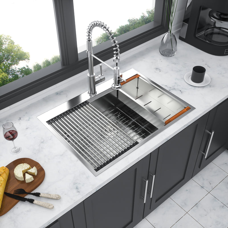 30 Drop Kitchen Sink - 30 inch Kitchen Sink Drop-in Topmount Single Bowl 16 Gauge Stainless Steel Ledge Workstation Kitchen Sinks