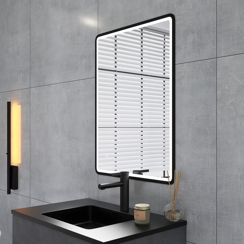 32 x 24 in.  Rectangular Black Framed Wall-Mount Anti-Fog LED Light Bathroom Vanity Mirror