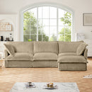 L-Shaped Slipcovered Sectional Sofa Couch, Comfy Deep Seat Cloud Couch with Convertible Ottoman & 2 Big Pillows, Modern Oversized 3 Seater Slipcovered Sofa Set for Living Room Office, Camel Corduroy