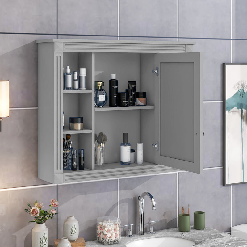 35'' x 28'' Wall Mounted Bathroom Storage Cabinet, Modern Bathroom Wall Cabinet with Mirror, Mirror Cabinet with 6 Open Shelves (Not Include Bathroom Vanity )
