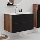 Gloria 30' Wall Mounted Soft Black & Walnut Bathroom Vanity with Integrated Ceramic Sink with Overflow, Large Storage Floating Bathroom Vanity for Modern Bathroom, Pre-assembled