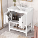 30' White Modern Sleek Bathroom Vanity Elegant Ceramic Sink with Solid Wood Frame Open Style Shelf & Door Shelf Design