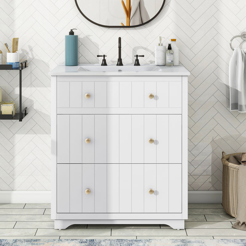 [Video]30-Inch Modern White Bathroom Vanity Cabinet with two drawers
