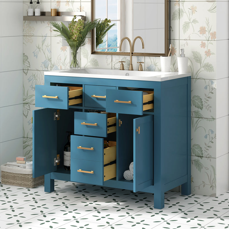 36'' Bathroon Vanity with Resin Sink Combo Set,Modern Freestanding Single Bathroom Cabinet with 4 Drawers & 2 Cabinets,Storage Cabinet for Bathroom, Solid Wood Frame Vanity Set (Same as SW000130AAC)