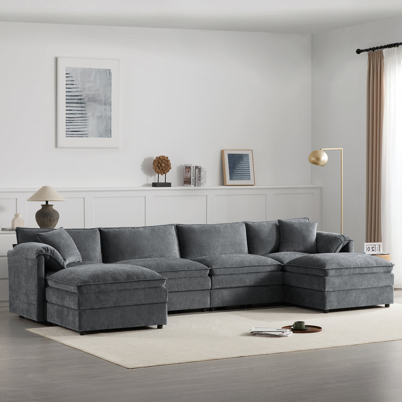 [VIDEO] 136' Chenille Modular Sectional Sofa with Deep and Wide Seat,U Shaped Cloud Couch Set with Double Cushions,6 Seat Sofa with Movable Ottomans,Oversized Indoor Furniture for Living Room,3 Colors