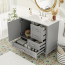 36' Grey Bathroom Vanity with Solid Pine Frame, 1 Soft Close Door and 3 Drawers , Modern Storage Cabinet (The Same Series as WF321698)