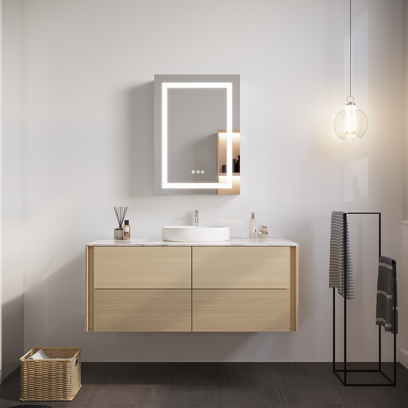 26x20 inch Bathroom Medicine Cabinet with LED Mirror, Anti-Fog, Waterproof, 3000K~6000K Single Door Lighted Bathroom Cabinet with Touch Swich, Dimmable,Recessed or Surface Mount (Left Door)