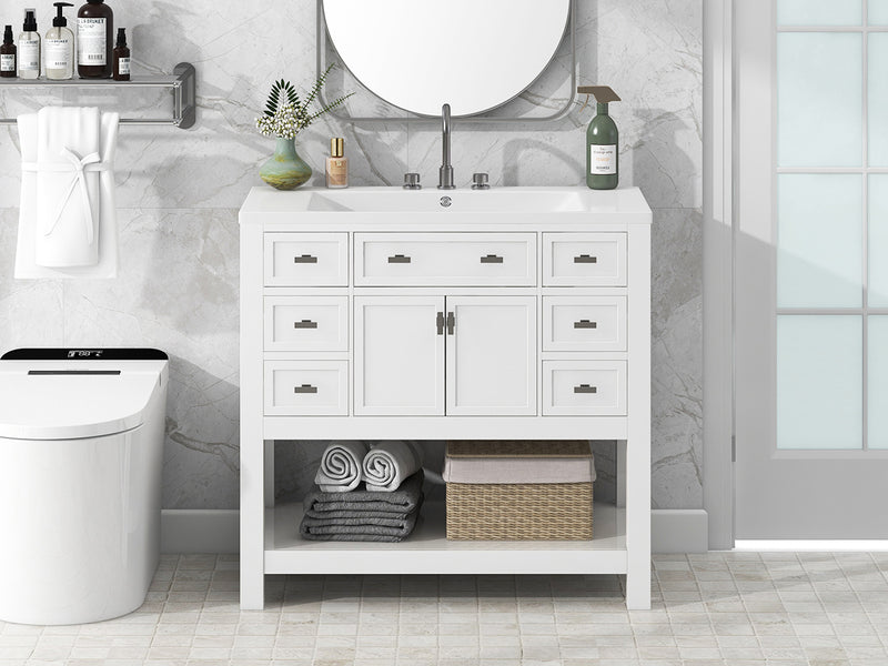 36'' Bathroom Vanity with Top Sink, Modern Bathroom Storage Cabinet with 2 Soft Closing Doors and 6 Drawers, Single Sink Bathroom Vanity