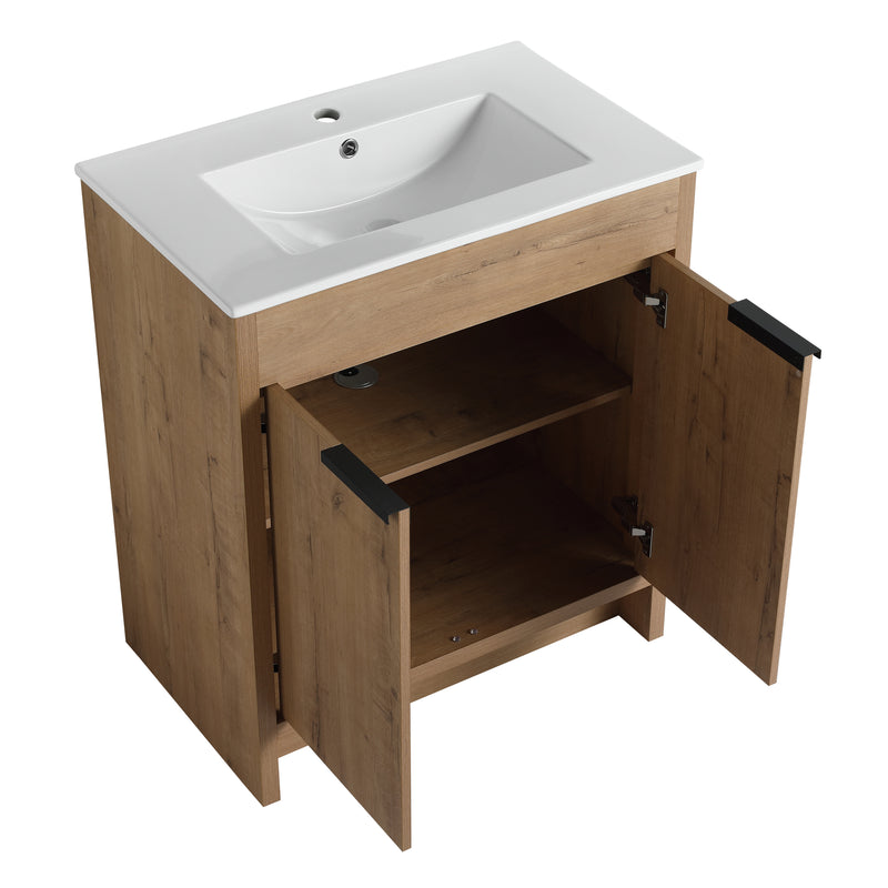 30" Freestanding Bathroom Vanity with White Ceramic Sink & 2 Soft-Close Cabinet Doors ((KD-PACKING),BVB02430IMO-BL9075B