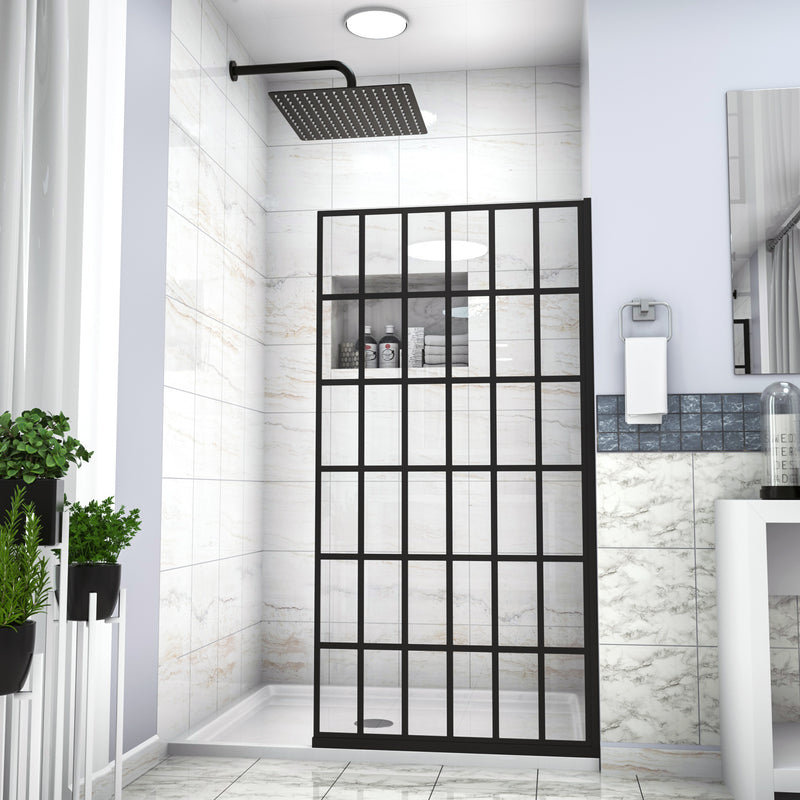 Shower Door 38" W x 72" H Single Panel Frameless Fixed Shower Door, Open Entry Design in Matte Black