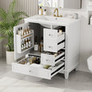 30' Bathroom Vanity with Sink, One Door with Shelf and Three Drawers, Soft Close Door, White