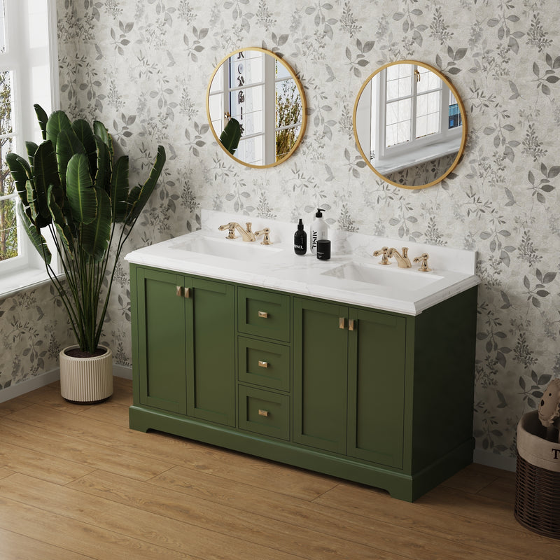 Vanity Sink Combo featuring a Marble Countertop, Bathroom Sink Cabinet, and Home Decor Bathroom Vanities - Fully Assembled Green 60-inch Vanity with Sink 23V02-60VG