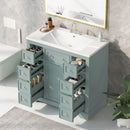 36' Bathroom Vanity with Sink Combo, One Cabinet and Six Drawers, Solid Wood and MDF Board, Green (Old Sku:SY999404AAG)