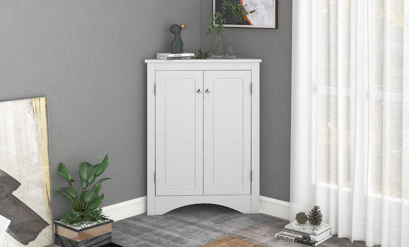 White Triangle Bathroom Storage Cabinet with Adjustable Shelves, Freestanding Floor Cabinet for Home Kitchen