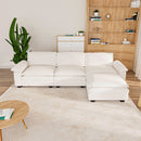 3 Seat Sectional Sofa, Couch with Movable Ottoman, Chenille Modular Sofa with Removable Pillows and Layer Cushions, Suitable for Living Rooms, Bedroom, Offices, and Apartments, Beige