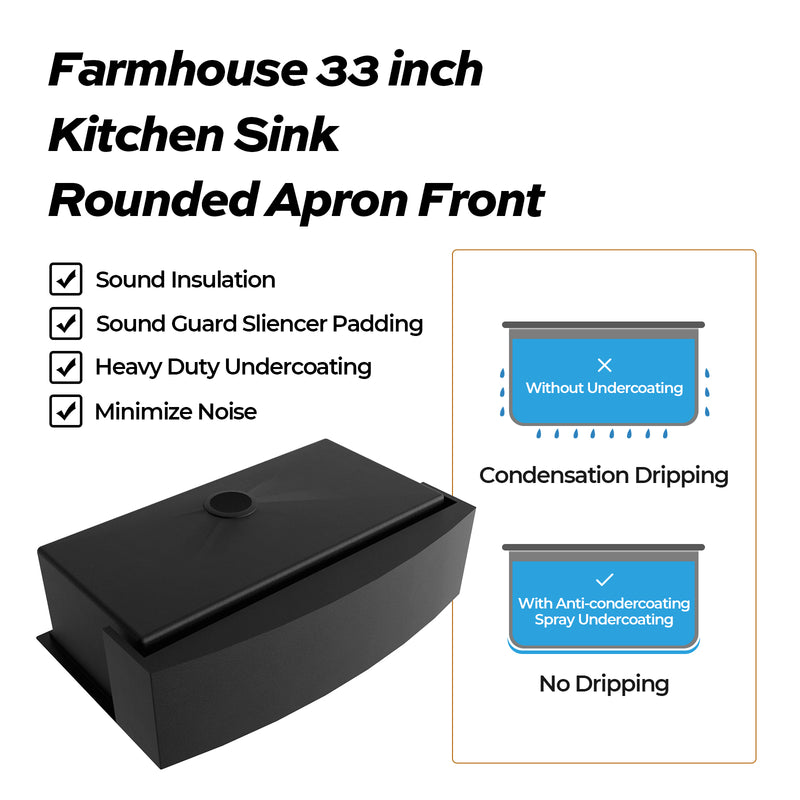 TECASA Farmhouse Sink 33 inches Stainless Steel Apron Sinks 16 Gauge for Kitchen Front Rounded 10 inch Deep Single Bowl Kitchen Sink with Accessories (Pack of 3)