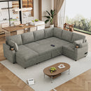 109.9' Sectional Sofa Versatile Sofa Bed Sofa Sleeper U-shaped Sofa with Ample Storage Space, Two Cup Holders and Charging Ports for Living Room, Light Grey