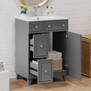 24' Gray Bathroom Vanity Cabinet with Ceramic Sink, 2 Drawers, 1 Soft-Close Door