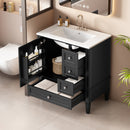 30 Inch Bathroom Vanity with Ceramic Sink, Black Bathroom with 3 Drawers, Solid Wood Frame Modern Bathroom Storage Cabinet , Ideal for Home