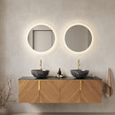 ARAI 60' Bathroom Vanity with Sink, Modern Wall-Mounted Plywood Bathroom Storage Cabinet with 4 Doors, Black Sintered Stone Countertop and 2 Black Bowl Ceramic Basins, Espresso Woodgrain Color