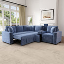 120.5' L-shaped Convertible Sofa Bed Modular Sectional Sofa Reversible Sleeper with Pull-Out Bed, Cup Holders, and Ample Storage Space for Living Room, Blue