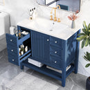 36' Bathroom Vanity with Sink Combo, One Cabinet and Three Drawers, Solid Wood and MDF Board, Blue (Old Sku:SY999505AAC)