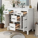 36' Bathroom Vanity Cabinet with Resin Integrated Sink - 4 Drawers, 2 Doors